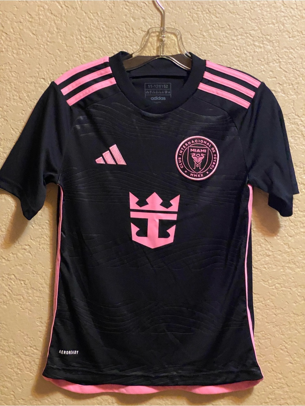 Adidas Kids Inter Miami Black & Pink Short Sleeve Jersey Sz 11-12Y